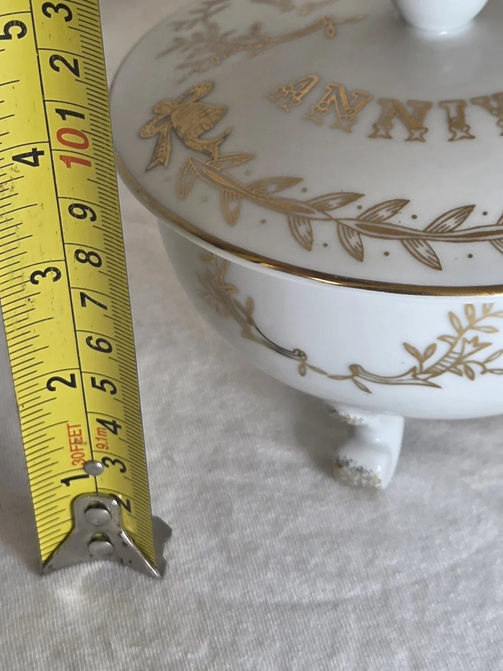 Vintage White and Gold Anniversary Covered Dish - Elegant Home Dining Accent